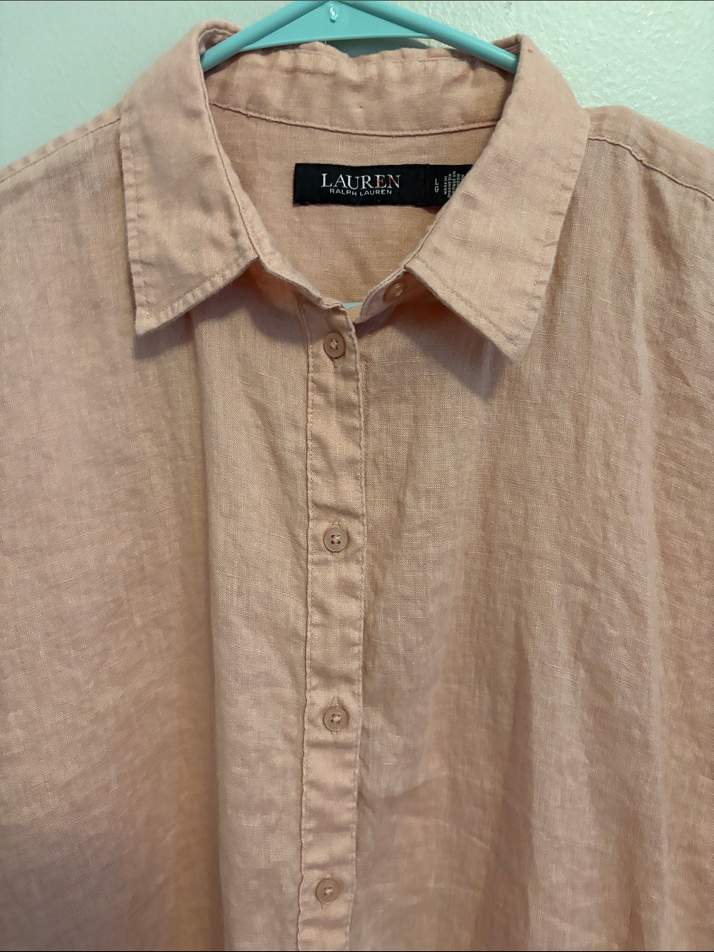 Linen Short-Sleeve Button-Up Linen Shirt in Blush - Picture 3 of 7